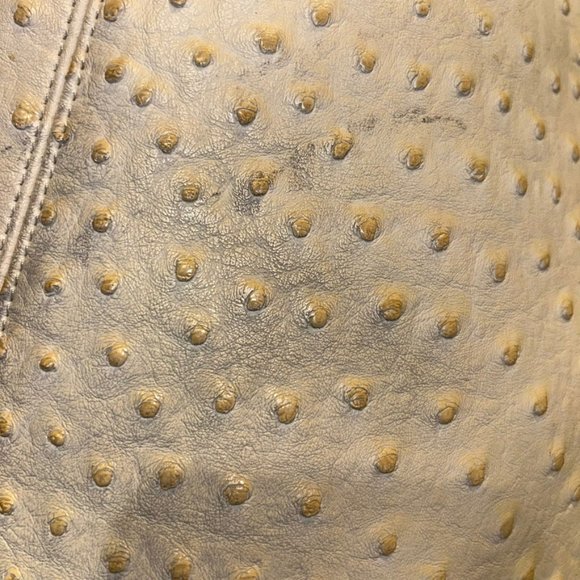 Ostrich Imprint Large off white brown braided handles large pvc tote - Picture 3 of 7